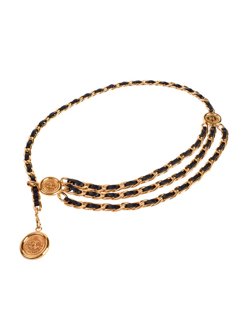 Chanel Vintage 1990s Iconic Black Leather Gold Chain Woven  display picture 3