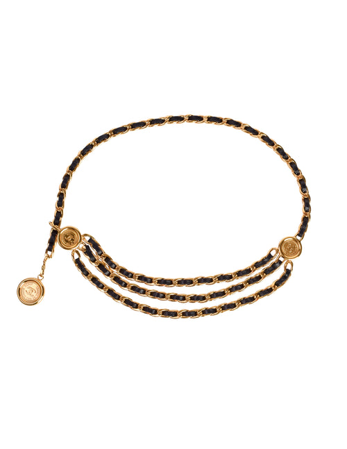 アクセサリー 00s archive vintage chain leather bangle CC' Chanel Vintage Gold Plated Chain & Leather Bangle