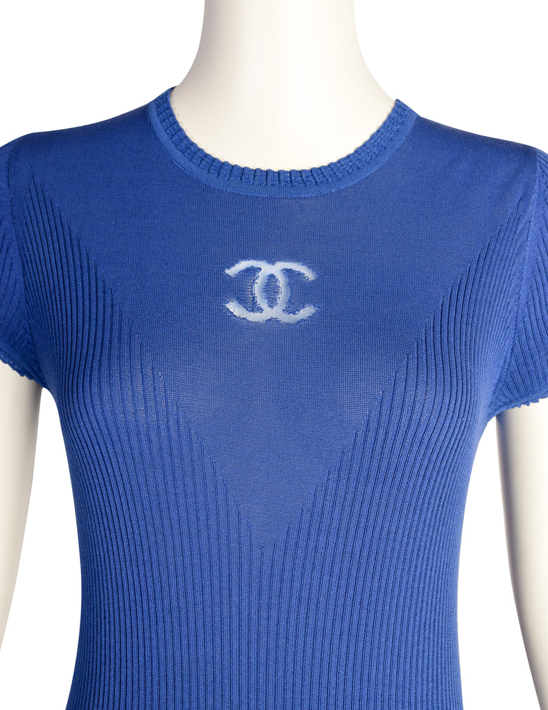 Chanel Vintage CC Logo Cobalt Blue Silk Cotton Knit Dress – Amarcord Vintage  Fashion