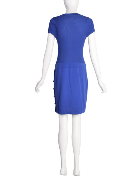 Chanel Vintage CC Logo Cobalt Blue Silk Cotton Knit Dress