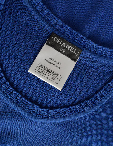 Chanel Vintage CC Logo Cobalt Blue Silk Cotton Knit Dress
