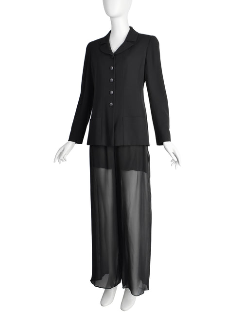 シャネルスーツ Chanel Vintage Cruise 1998 Black Jacket and Sheer Silk Chiffon