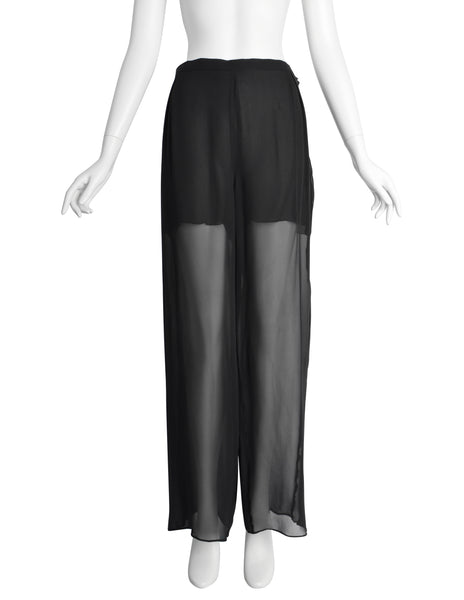 Chanel Vintage Cruise 1998 Black Jacket and Sheer Silk Chiffon Pants Suit