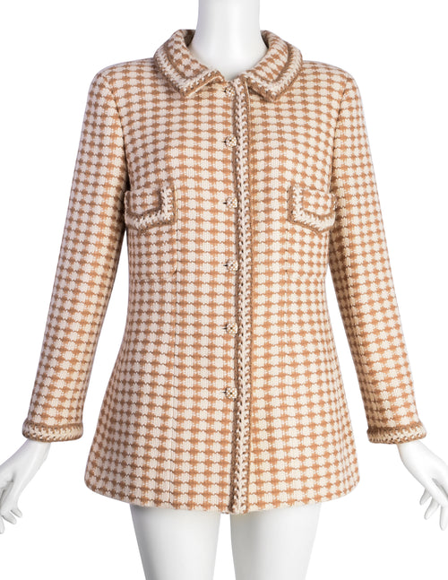 Chanel Vintage AW 2000 Light Brown & Cream Houndstooth Tweed