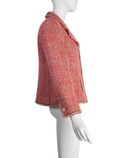 Chanel Vintage AW 2001 Mixed Red Wool Tweed Boucle Jacket
