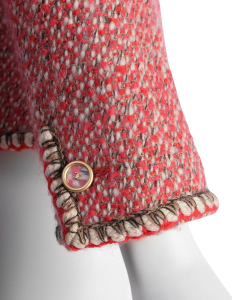 Chanel Vintage AW 2001 Mixed Red Wool Tweed Boucle Jacket