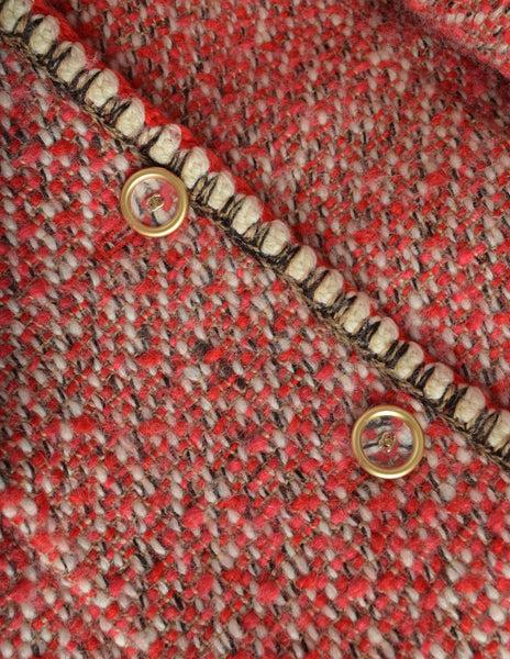 Chanel Vintage AW 2001 Mixed Red Wool Tweed Boucle Jacket