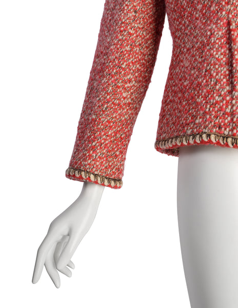 Chanel Vintage AW 2001 Mixed Red Wool Tweed Boucle Jacket