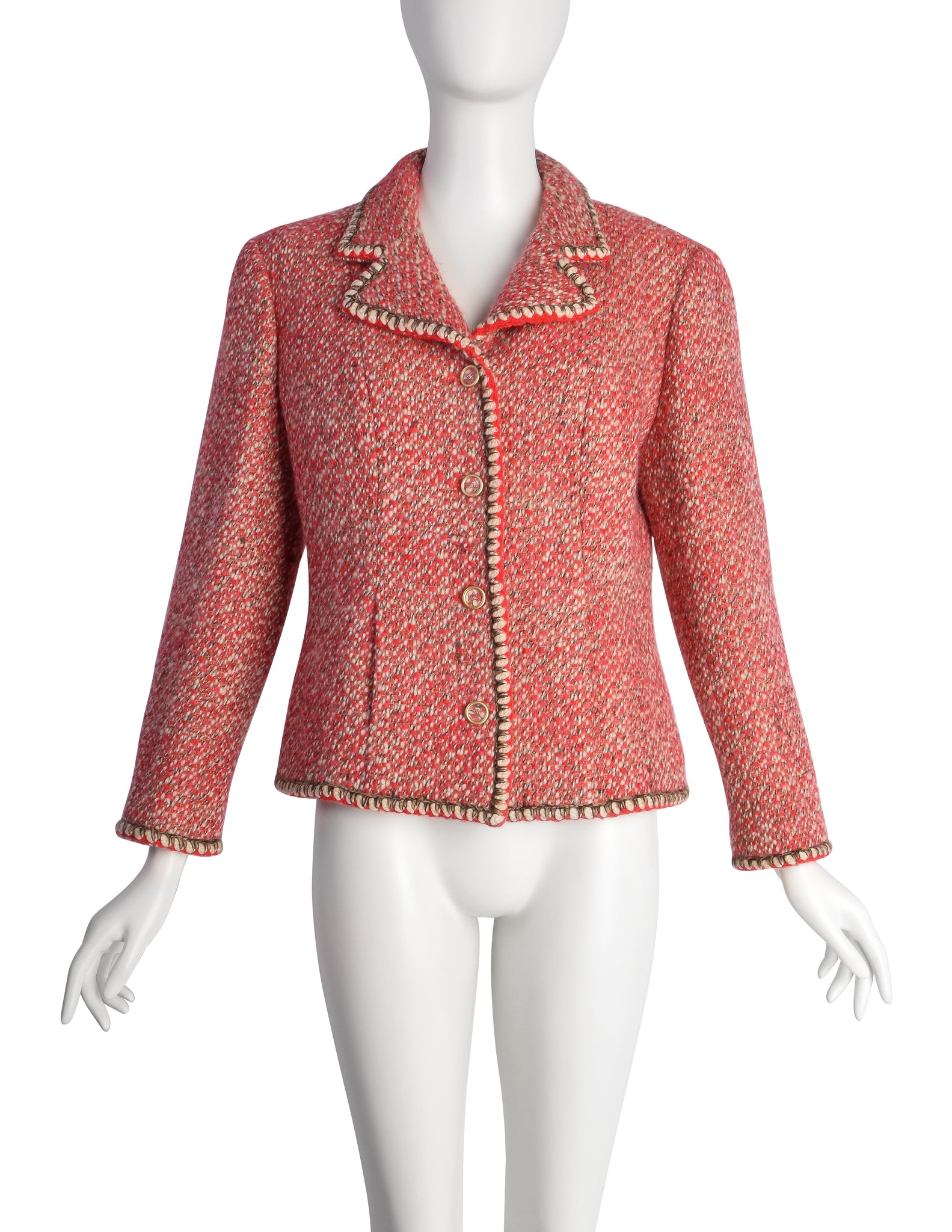 Chanel Vintage AW 2001 Mixed Red Wool Tweed Boucle Jacket