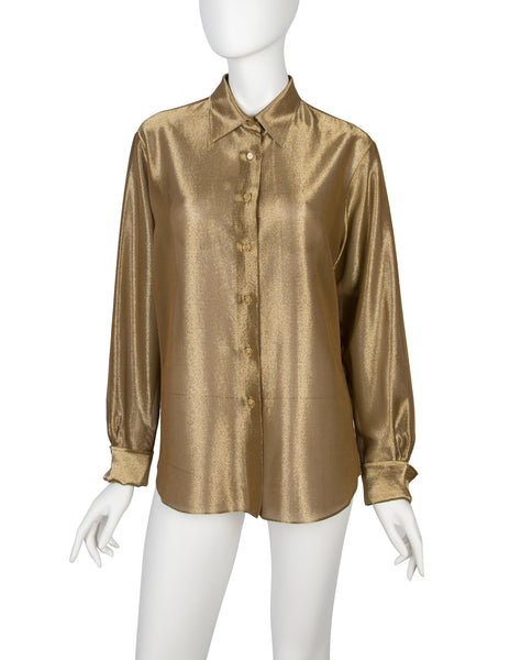 Chanel Vintage AW 1999 Shimmery Golden Button Up Shirt