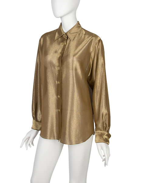 Chanel Vintage AW 1999 Shimmery Golden Button Up Shirt