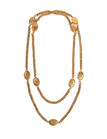 Chanel Vintage Collection 26 Golden Crown CC Logo Oval Medallion Chain Sautoir