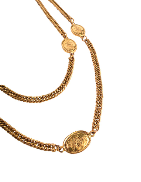 Chanel Vintage Collection 26 Golden Crown CC Logo Oval Medallion Chain Sautoir