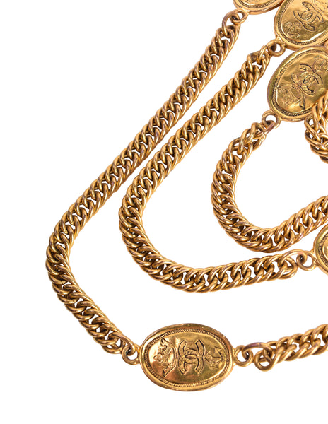 Chanel Vintage Collection 26 Golden Crown CC Logo Oval Medallion Chain Sautoir