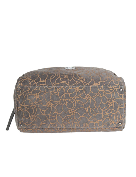 Chanel Vintage c. 2004-2005 Grey and Beige Logo Camellia Embossed Bowling Bag