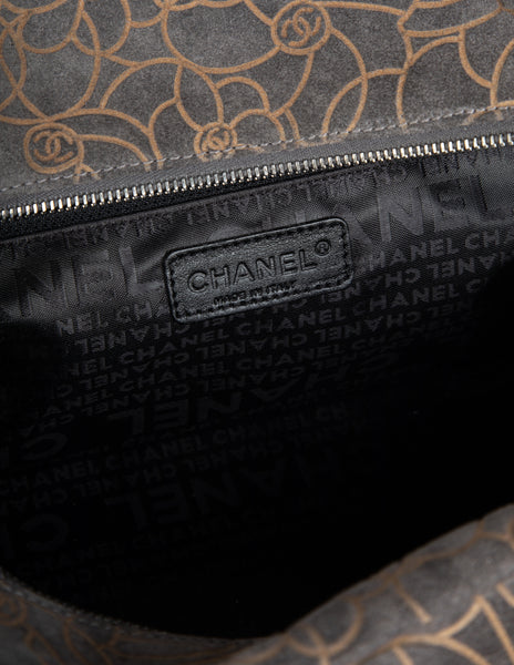 Chanel Vintage c. 2004-2005 Grey and Beige Logo Camellia Embossed Bowling Bag
