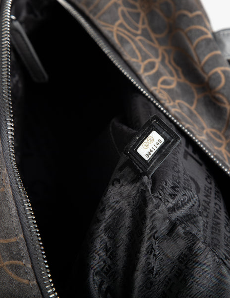 Chanel Vintage c. 2004-2005 Grey and Beige Logo Camellia Embossed Bowling Bag