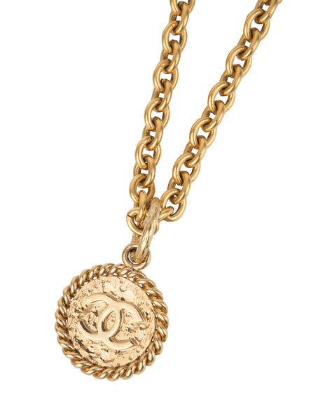 Chanel Vintage Gold Plated CC Logo Coin Medallion Necklace