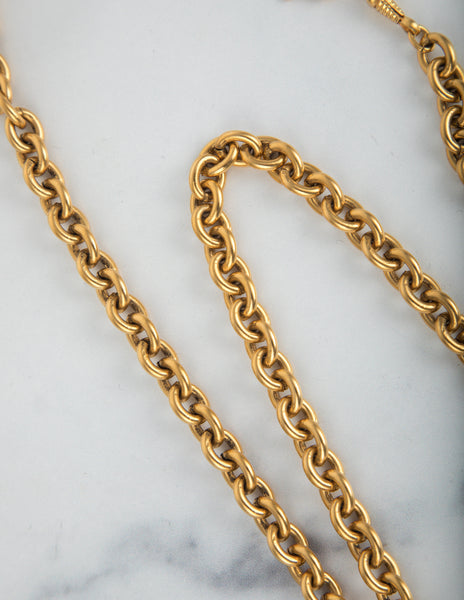 Chanel Vintage Gold Plated CC Logo Coin Medallion Necklace