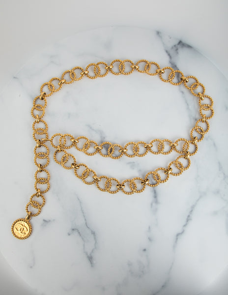 Chanel Vintage Gold Plated Massive Circular Chain Coin Pendant Belt