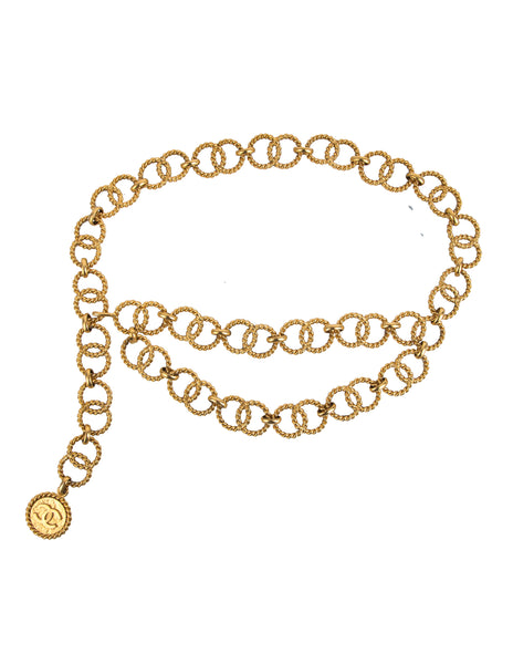 Chanel Vintage Gold Plated Massive Circular Chain Coin Pendant Belt