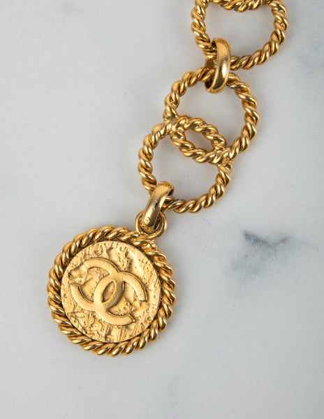 Chanel Vintage Gold Plated Massive Circular Chain Coin Pendant Belt