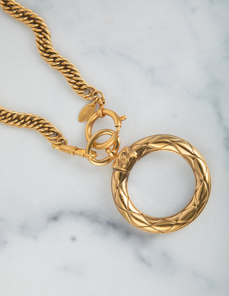 Chanel Vintage 1980s Quilted Magnifier Loupe Necklace