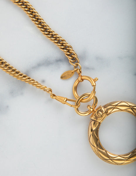Chanel Vintage 1980s Quilted Magnifier Loupe Necklace