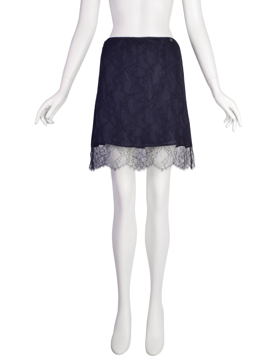 Midnight blue lace top and silk skirt