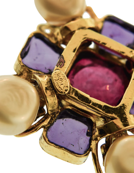 Chanel Vintage AW 1999 Byzantine Magenta Lavender Bordeaux Gripoix Pearl Pendant Sautoir Necklace