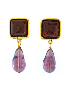 Chanel Vintage 1980s Collection 23 Golden Ornate Frame Bordeaux and Grape Gripoix Dangle Drop Earrings