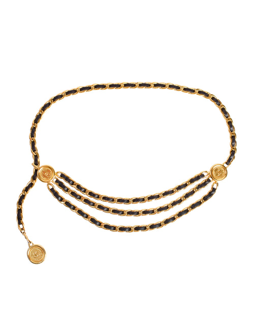 Chanel Vintage SS 1994 Iconic Black Leather Gold Chain Woven 