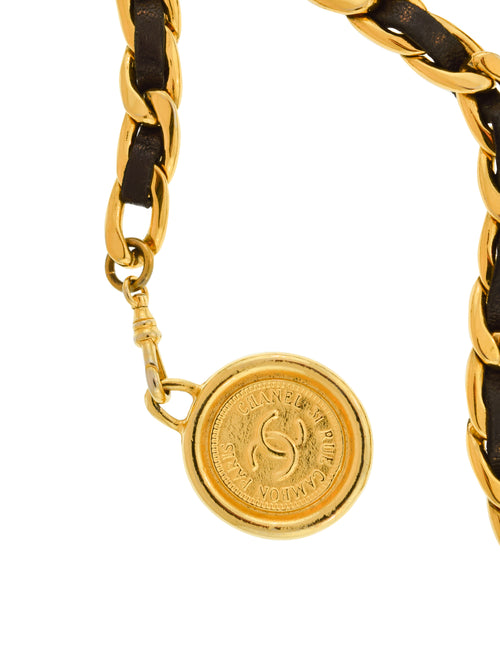 Chanel Vintage SS 1994 Iconic Black Leather Gold Chain Woven  display picture 1