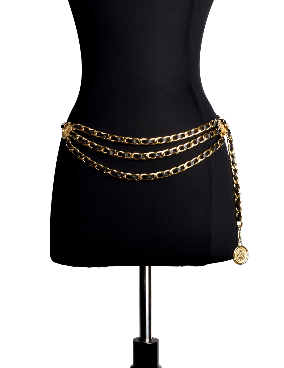 Chanel Vintage Runway Black/Gold Multi-Strand Chain Belt – Amarcord Vintage  Fashion