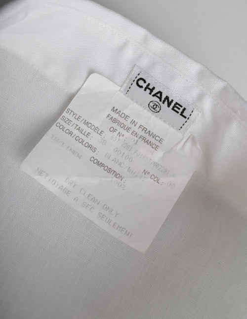 CHANEL ヴィンテージ  白シャツ Chanel Vintage SS 1993 Runway White Linen Cropped Collared Button