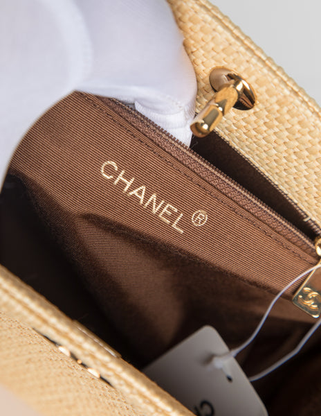 Chanel Vintage 1990s Light Beige Woven Raffia Shoulder Bag