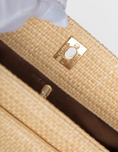 Chanel Vintage 1990s Light Beige Woven Raffia Shoulder Bag