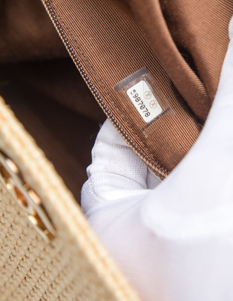 Chanel Vintage 1990s Light Beige Woven Raffia Shoulder Bag