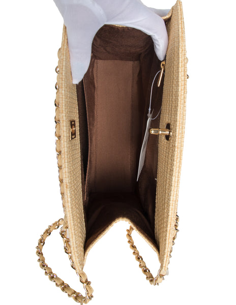 Chanel Vintage 1990s Light Beige Woven Raffia Shoulder Bag