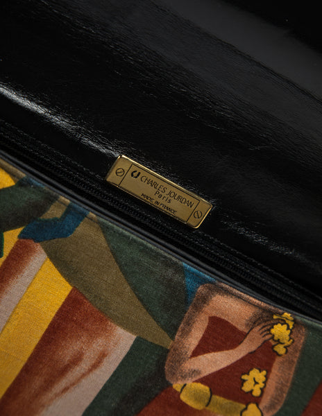 Charles Jourdan Vintage 1980s Tropical Painterly Print Convertible Clutch Bag