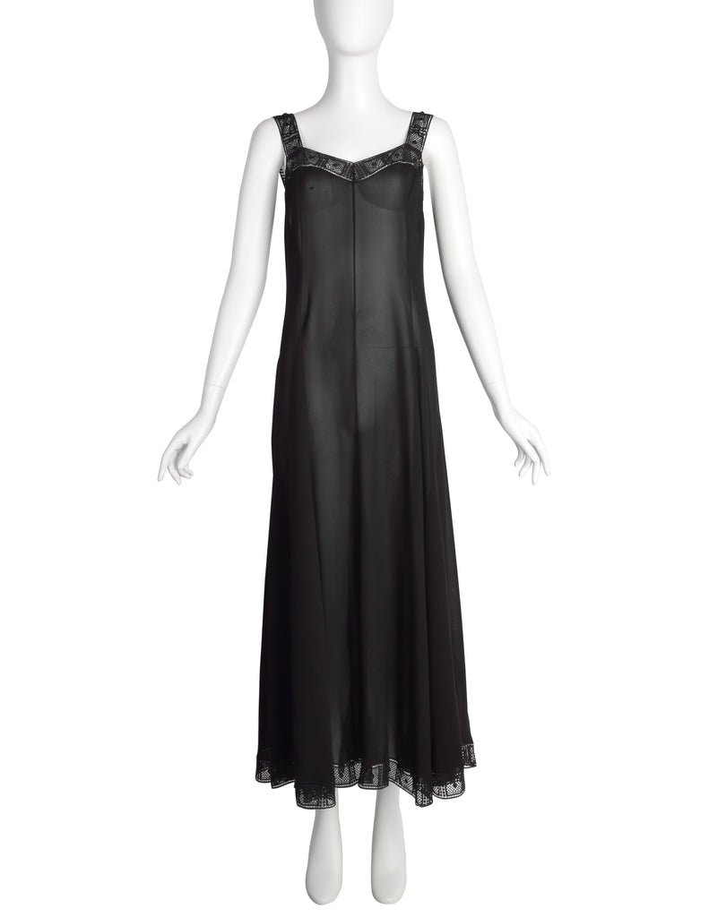 Chloe Vintage SS 1993 by Karl Lagerfeld Black Sheer Lace Trim Dress an Amarcord Vintage Fashion Chloe Vintage SS 1993 by Karl Lagerfeld Black Sheer Lace Trim Dress an Amarcord Vintage Fashion