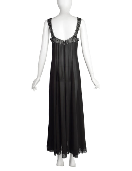 Chloe Vintage SS 1993 by Karl Lagerfeld Black Sheer Lace Trim Dress and Duster Ensemble