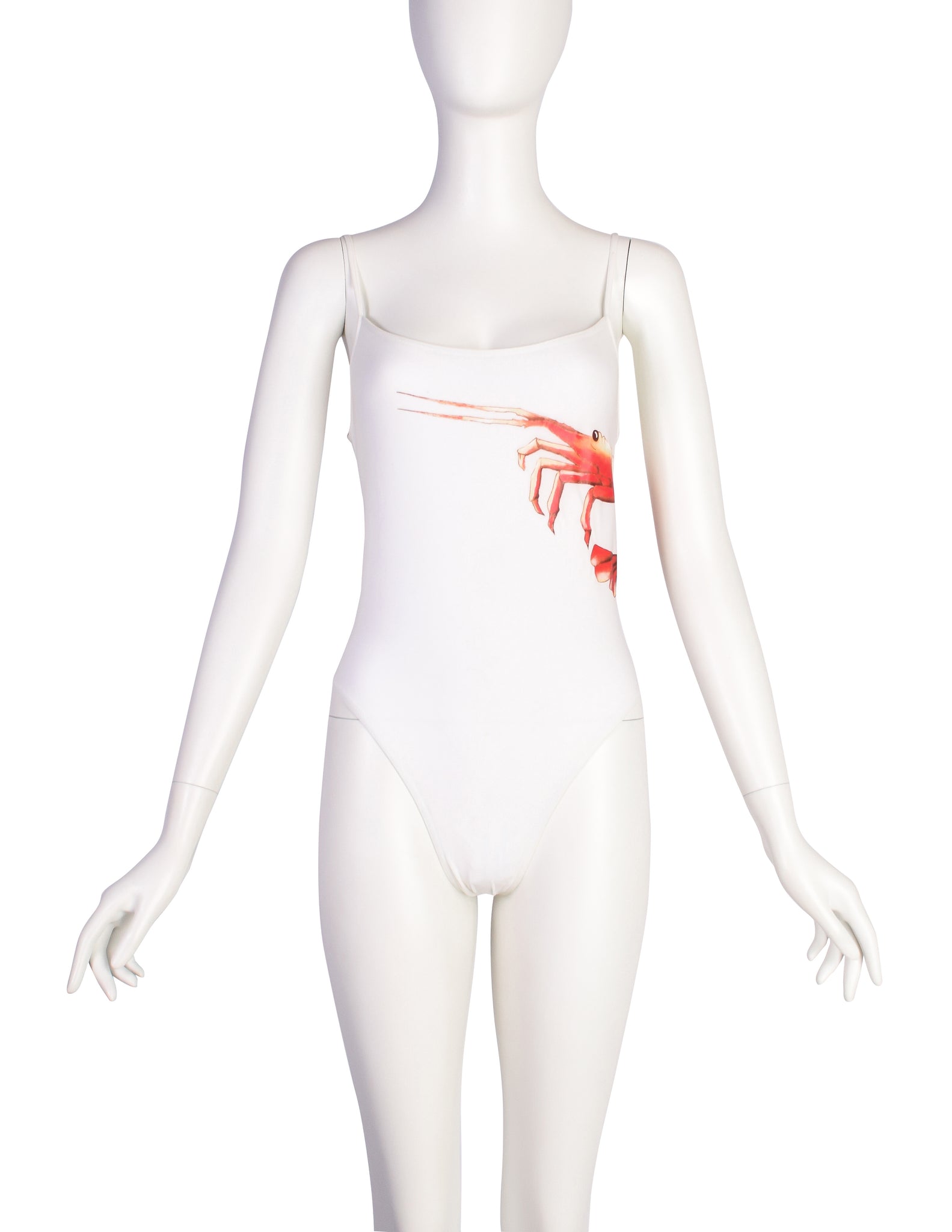 Chloe Vintage SS 2002 Iconic Shrimp Print White One Piece Swimsuit
