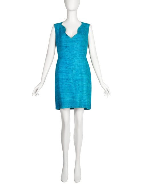 Chloe Vintage SS 1997 by Karl Lagerfeld Turquoise Scalloped Raw Silk L Amarcord Vintage Fashion Chloe Vintage SS 1997 by Karl Lagerfeld Turquoise Scalloped Raw Silk L Amarcord Vintage Fashion