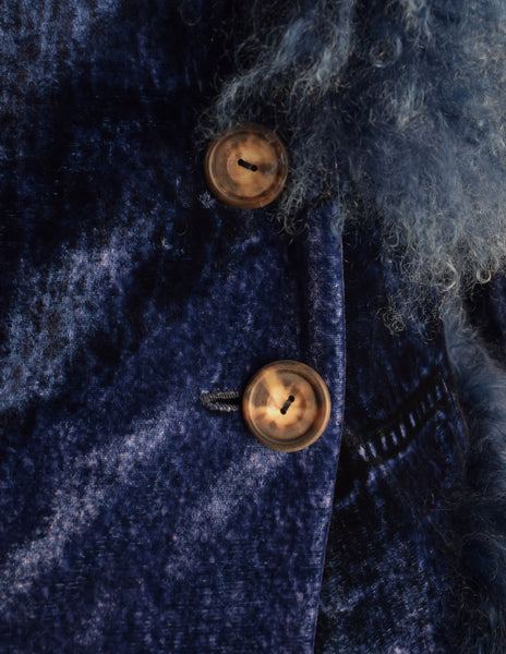 Christian Dior by John Galliano AW 2000 Phenomenal Blue Trompe L'oeil Denim Print Velvet Mongolian Lamb Coat