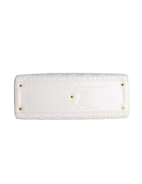 Christian Dior Vintage 1997 Lady Dior White Leather Cannage Large Bag