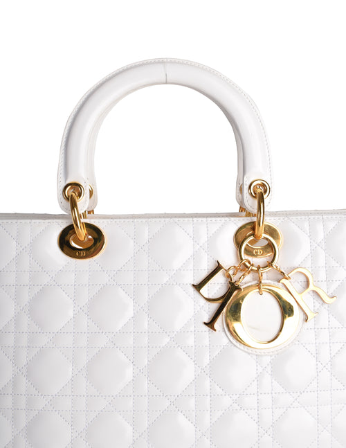 Christian Dior Vintage 1997 Lady Dior White Leather Cannage Large