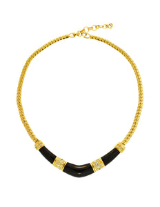 Christian Dior Vintage Black Enamel Rhinestone Golden Chain Necklace