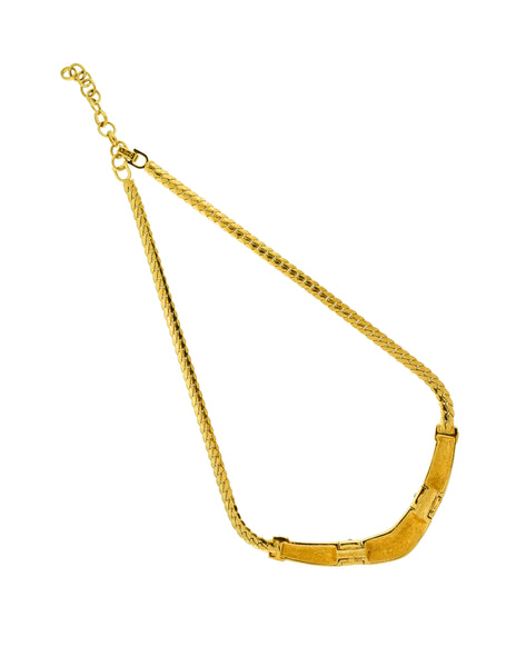 Christian Dior Vintage Black Enamel Rhinestone Golden Chain Necklace