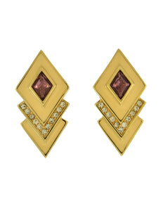 Christian Dior Vintage Purple Cream Golden Triple Diamond Motif Earrings